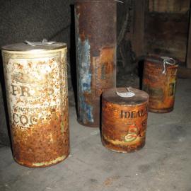 Corroded tins of food with coating applied, Scott's 'Discovery' Hut