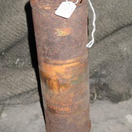 Corroded tin of asparagus with coating applied, Scott's 'Discovery' Hut