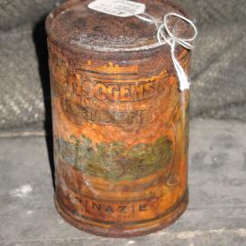 Corroded tin of spinach with coating applied, Scott's 'Discovery' Hut