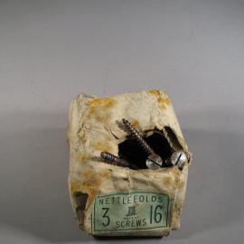 Conserved packet of wood screws from Cape Royds