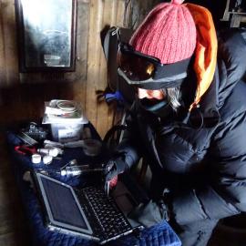 2017-18 Scott's 'Terra Nova' hut, conservators at work, AHT's Lizzie Meek