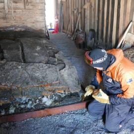 2017-18 Scott's 'Terra Nova' hut, conservators at work, Antarctic Youth Ambassador Chris Ansin