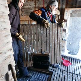2017-18 Scott's 'Terra Nova' hut, conservators at work, Chris Ansin and Al Fastier