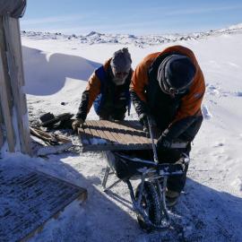 2017-18 Scott's 'Terra Nova' hut, conservators at work, Al Fastier and Geoff Cooper