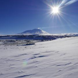 2017-18 Cape Evans, Stone hut and Mount Erebus