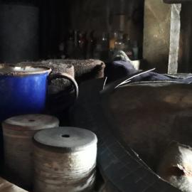 2017-18 Scott's 'Terra Nova' hut, interior, artefacts on Wright's bunk