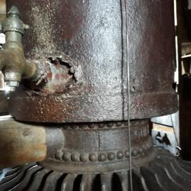 2017-18 Scott's 'Terra Nova' hut, interior, detail on Gurney's Patent stove