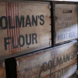 2017-18 Scott's 'Terra Nova' hut, interior, Colman's stores boxes