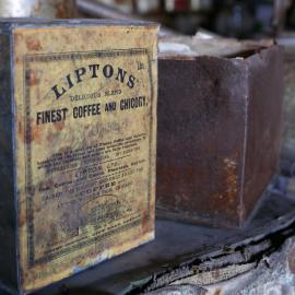 2017-18 Scott's 'Terra Nova' hut, interior, Lipton's coffee tin