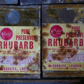 2017-18 Scott's 'Terra Nova' hut, interior, McDoddies rhubarb tins