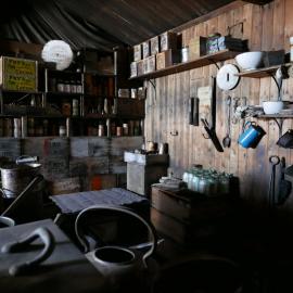2017-18 Scott's 'Terra Nova' hut, interior, Galley area