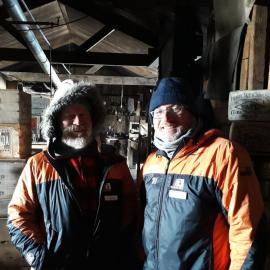 2017-18 Antarctic Heritage Trust conservation team members Al Fastier and Geoff Cooper