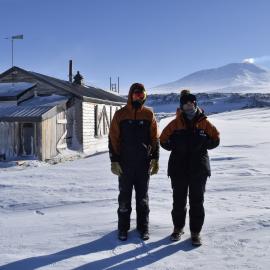 2017-18 Antarctic Heritage Trust conservation team members Chris Ansin and Diana McCormack