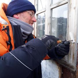 2017-18 Shackleton's 'Nimrod' hut, conservators at work, Heritage Carpenter Geoff Cooper