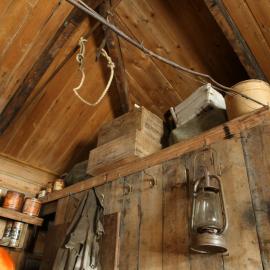 2017-18 Shackleton's 'Nimrod' hut, interior, artefacts above Shackleton's room