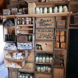 2017-18 Shackleton's 'Nimrod' hut, interior, artefacts in shelving