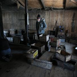 2017-18 Scott's 'Discovery' hut, conservators at work, Programme Manager RSHRP Al Fastier