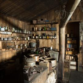 2017-18 Scott's 'Terra Nova' hut, interior, Galley area