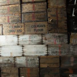 2017-18 Scott's 'Terra Nova' hut, interior, Colman's stores boxes