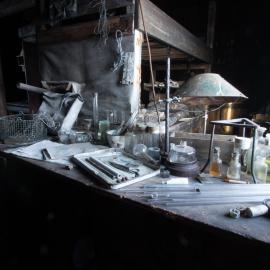 2017-18 Scott's 'Terra Nova' hut, interior, Biology area artefacts