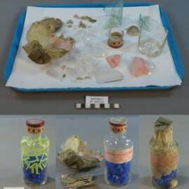 Glass bottle of copper sulphate crystals