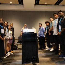 2023 Laura Andrews with students at the Explorer Conference