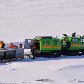 2013-14 AHT team taking Hägglunds transport from Scott Base (002)