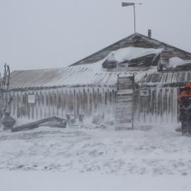 2018-19 Martin Wenzel in poor weather, Cape Evans