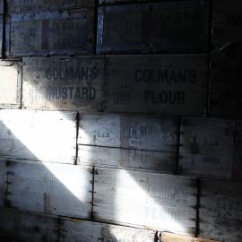 2018-19 Colman's bulkhead boxes inside Scott's 'Terra Nova' hut, Cape Evans