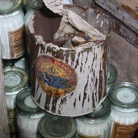 2018-19 Cook's Table Delicacies tin inside Shackleton's 'Nimrod' hut, Cape Royds