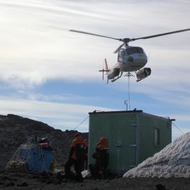 2018-19 Helicopter collecting packed equipment, Cape Royds (001)