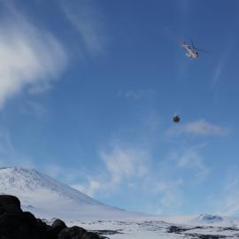 2018-19 Helicopter collecting packed equipment, Cape Royds (002)