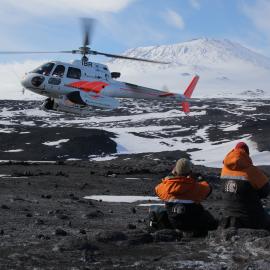 2018-19 Helicopter arriving to collect AHT team, Cape Royds