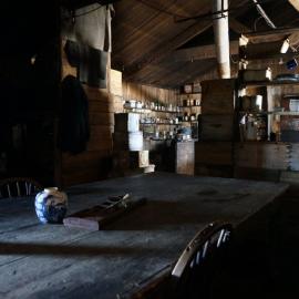 2018-19 Wardroom table inside Scott's 'Terra Nova' hut, Cape Evans