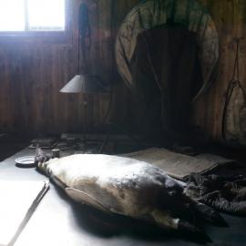 2018-19 Chart table inside Scott's 'Terra Nova' hut at Cape Evans