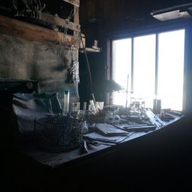 2018-19 Biology desk inside Scott's 'Terra Nova' hut, Cape Evans