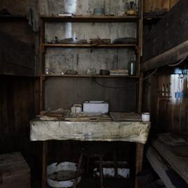 2018-19 Geology desk inside Scott's 'Terra Nova' hut, Cape Evans