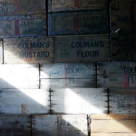 2018-19 Colman's bulkhead boxes inside Scott's 'Terra Nova' hut, Cape Evans (001)