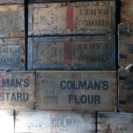2018-19 Colman's bulkhead boxes inside Scott's 'Terra Nova' hut, Cape Evans (002)