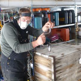 Kevin de Silva in carpentry lab