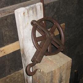 Rope pulley wheel in Mawson's Lab, Shackleton's 'Nimrod' hut