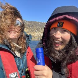 Inspiring Explorers Kelsey Waghorn and Jenny Sahng taking readings in Godthul