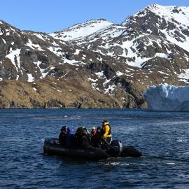 Inspiring Explorers and passengers in a Zodiac, Godthul (004)