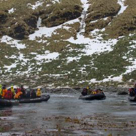 Inspiring Explorers and passengers in a Zodiac, Gold Harbour (002)
