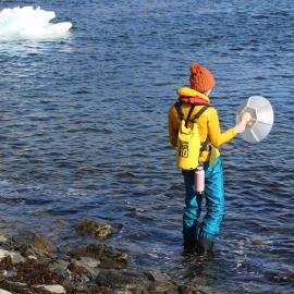 Inspiring Explorer Peregrin Hyde recording sounds at Godthul 