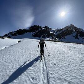 Guide Lydia Bradey ascending Mount Hodges