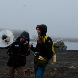 Jenny Sahng and Peregrin Hyde recording sounds at Right Whale Bay (001)