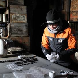 2021-22 Scott's 'Terra Nova' hut, conservators at work, AHT's Jane Hamill (003)