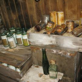 2010-11 Artefacts next to the bulkhead inside Scott's 'Terra Nova' hut, Cape Evans