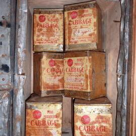 2010-11 Tins of preserved cabbage inside Shackleton's 'Nimrod ' hut
